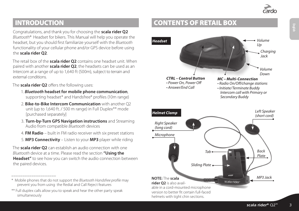 Introduction, Contents of retail box | Cardo Q2 User Manual | Page 3 / 14