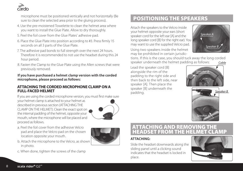 Positioning the speakers | Cardo Q2 User Manual | Page 8 / 14