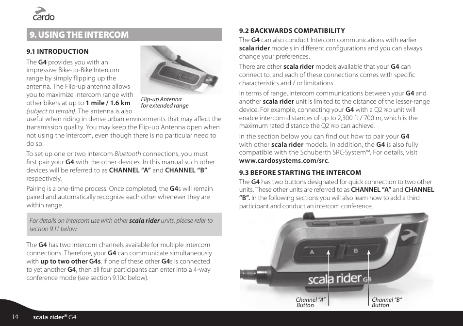 Using the intercom | Cardo G4 User Manual | Page 14 / 27