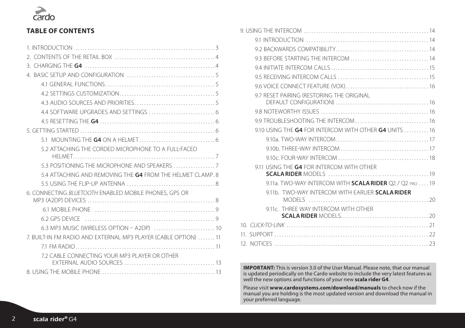 Cardo G4 User Manual | Page 2 / 27