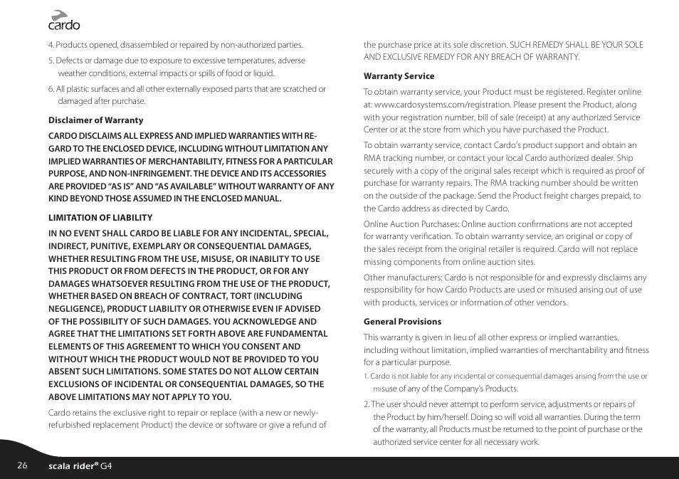 Cardo G4 User Manual | Page 26 / 27