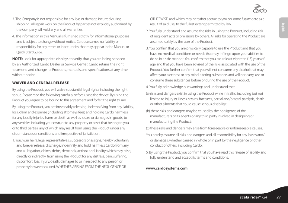 Cardo G4 User Manual | Page 27 / 27