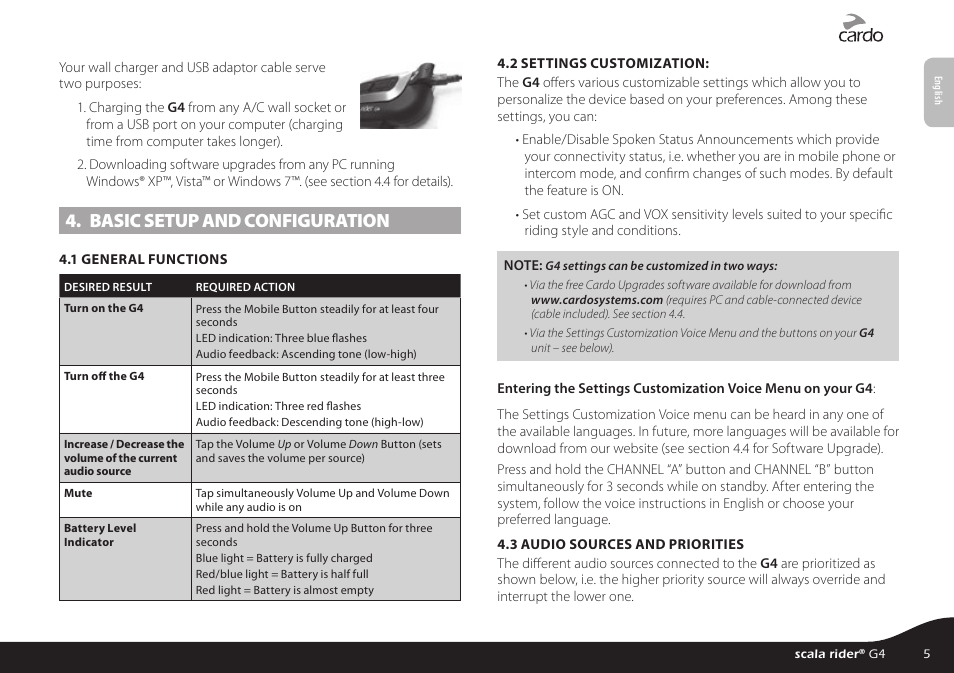 Basic setup and configuration | Cardo G4 User Manual | Page 5 / 27