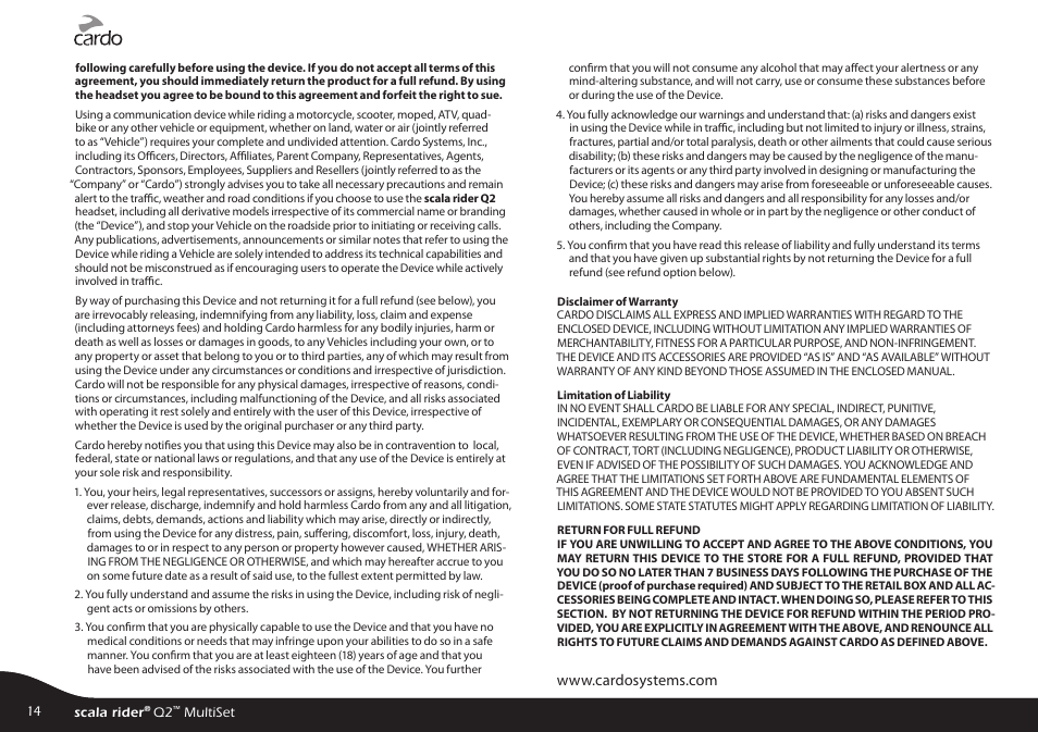 Cardo Systems SCALARIDER Q2 User Manual | Page 14 / 14