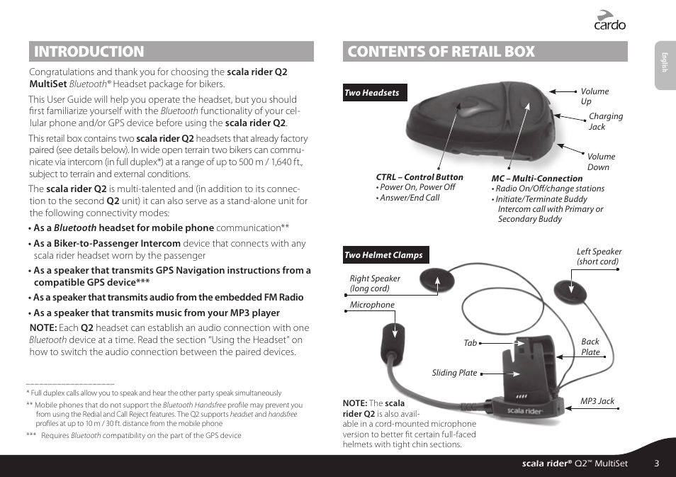 Introduction, Contents of retail box | Cardo Systems SCALARIDER Q2 User Manual | Page 3 / 14