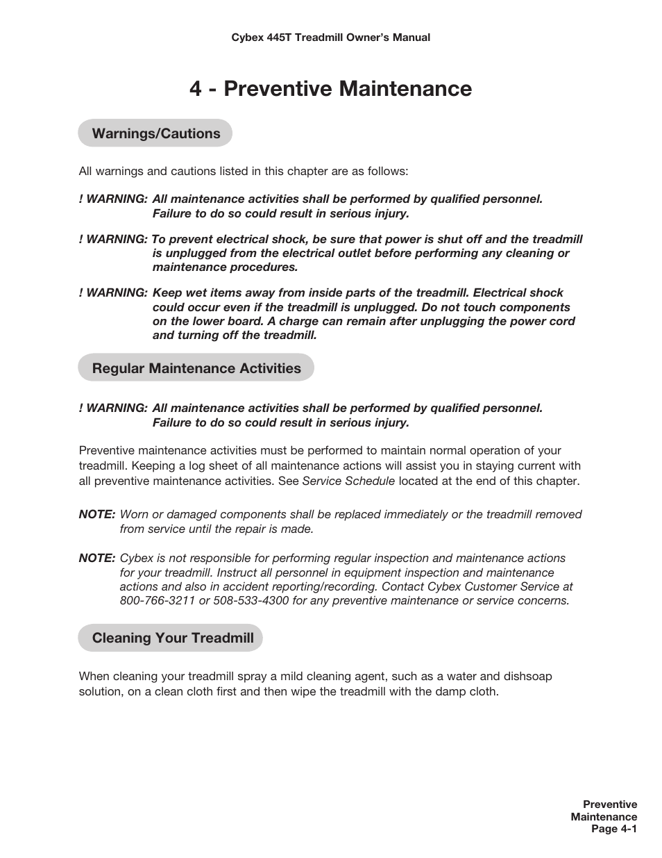 4 - preventive maintenance | Cybex CX-445T User Manual | Page 41 / 67