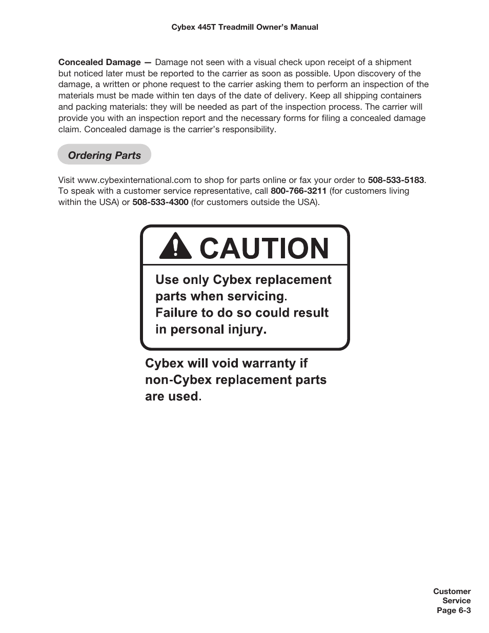 Ordering parts | Cybex CX-445T User Manual | Page 62 / 67