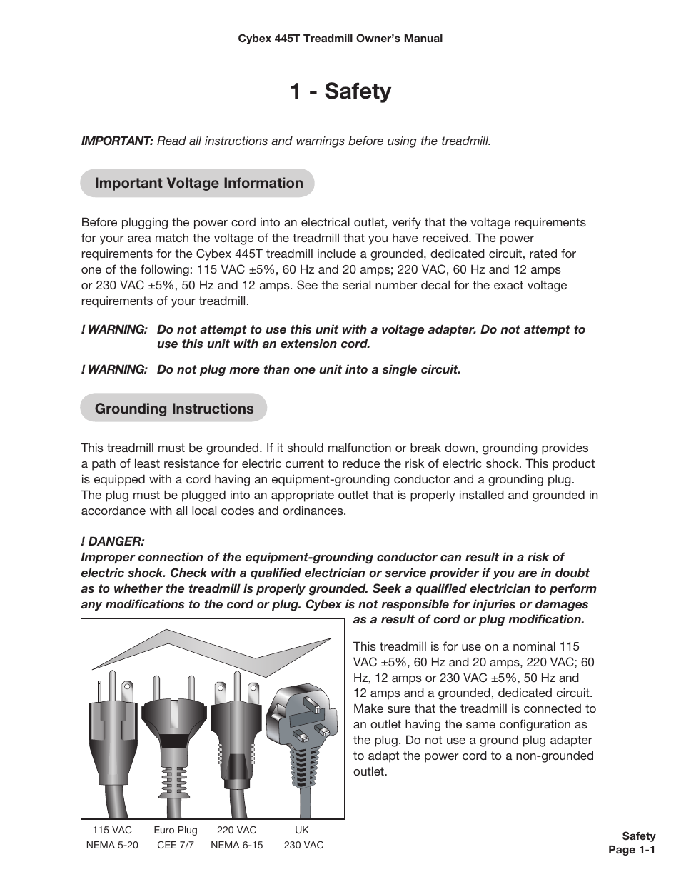 1 - safety | Cybex CX-445T User Manual | Page 7 / 67