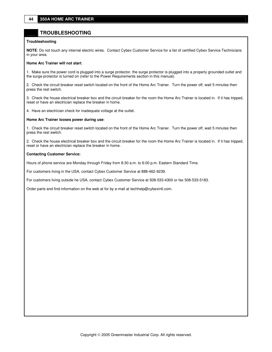 Cybex 350A User Manual | Page 44 / 44