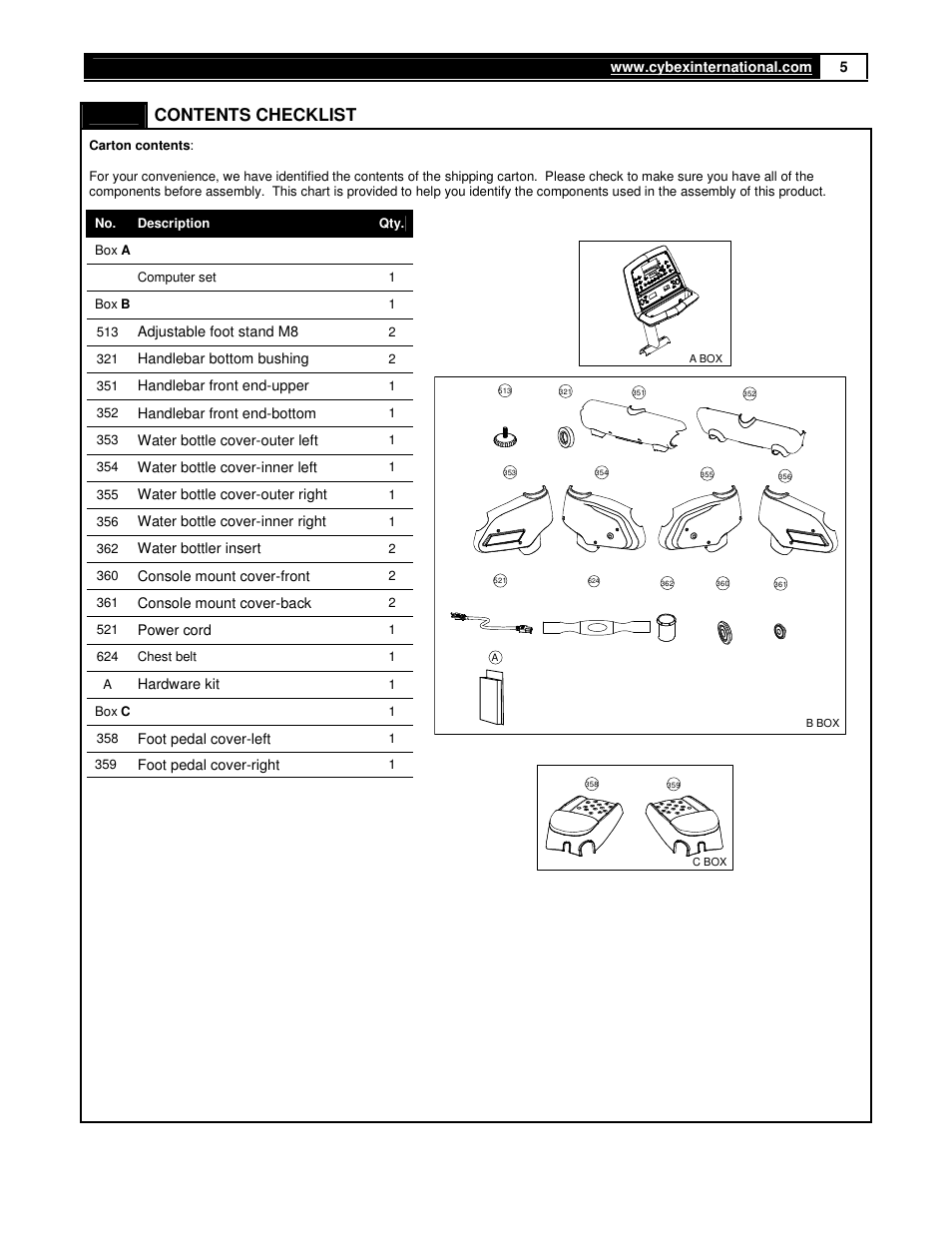 Contents checklist | Cybex 350A User Manual | Page 5 / 44
