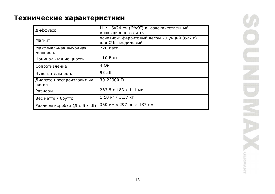 SoundMax SM-CSA693 User Manual | Page 13 / 13