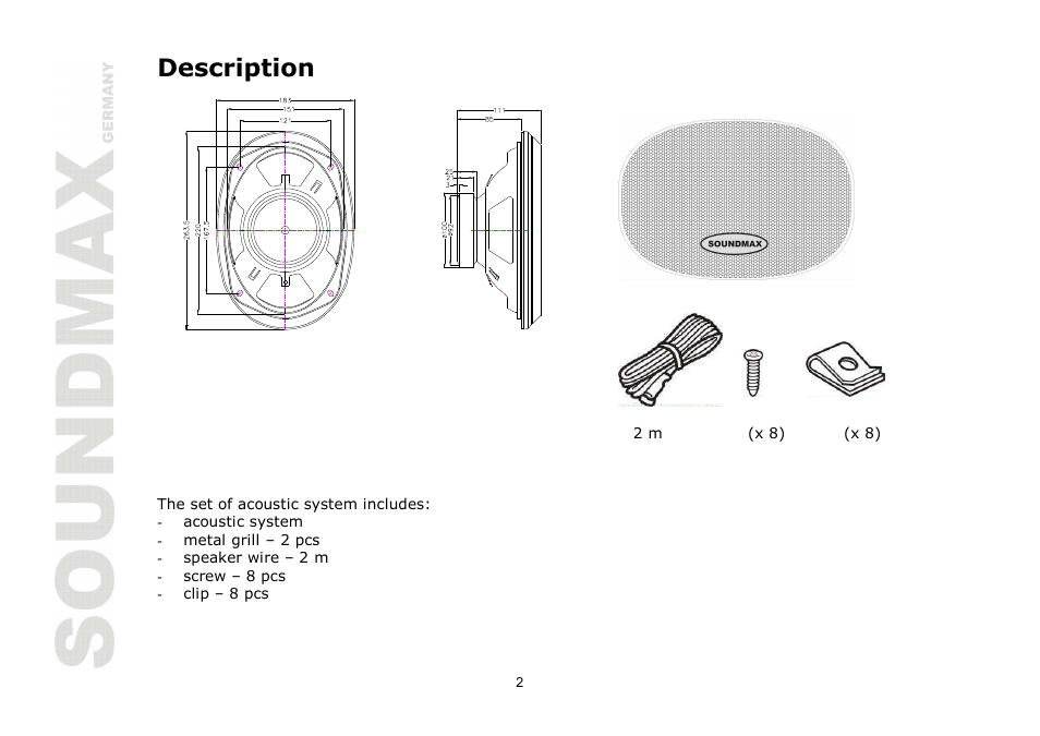Description | SoundMax SM-CSA693 User Manual | Page 2 / 13