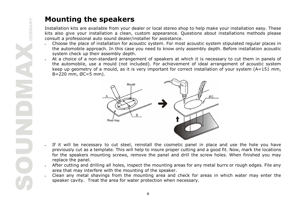 Mounting the speakers | SoundMax SM-CSA693 User Manual | Page 4 / 13