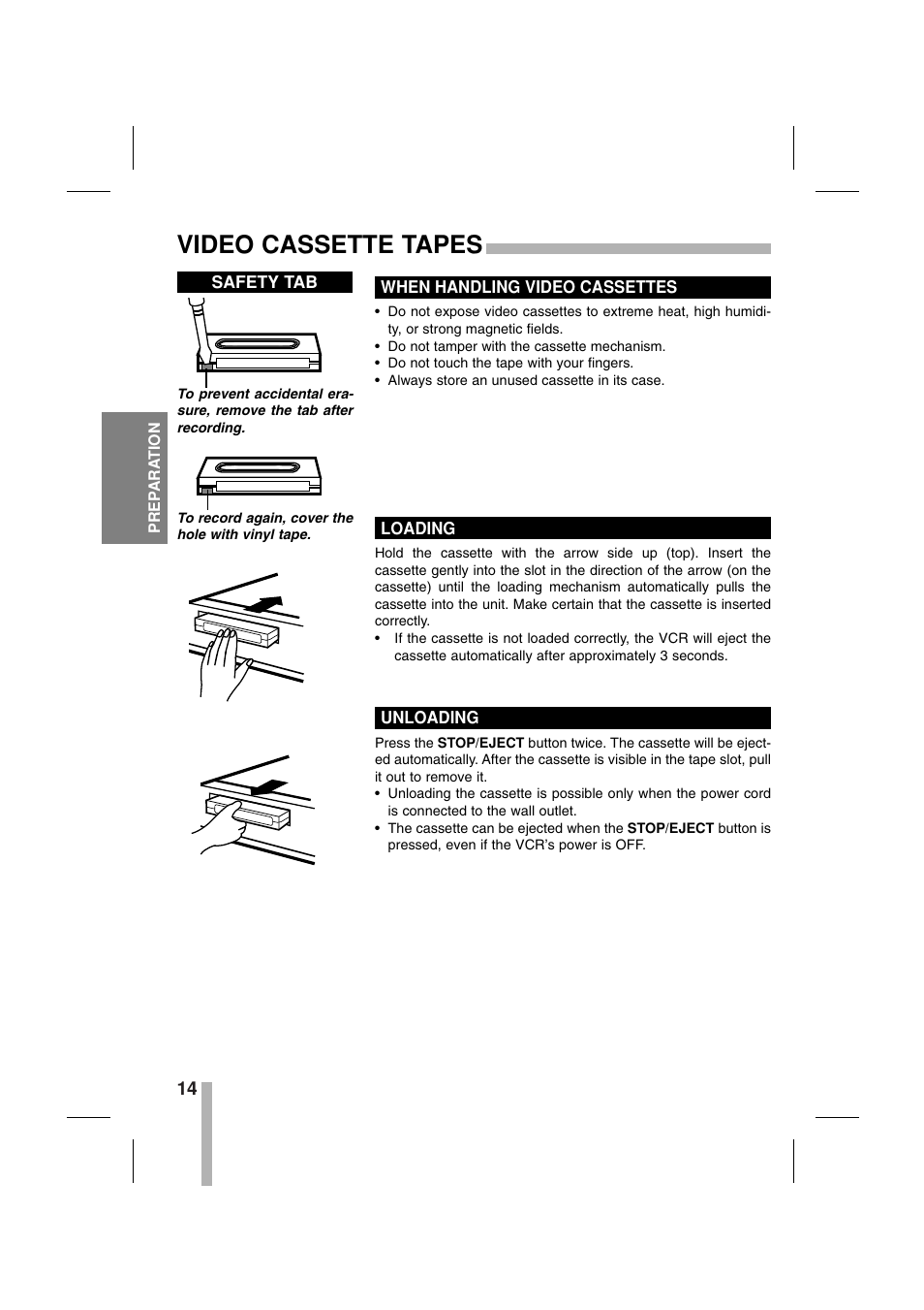 Video cassette tapes | CBC CTR-030NC-2 User Manual | Page 16 / 33