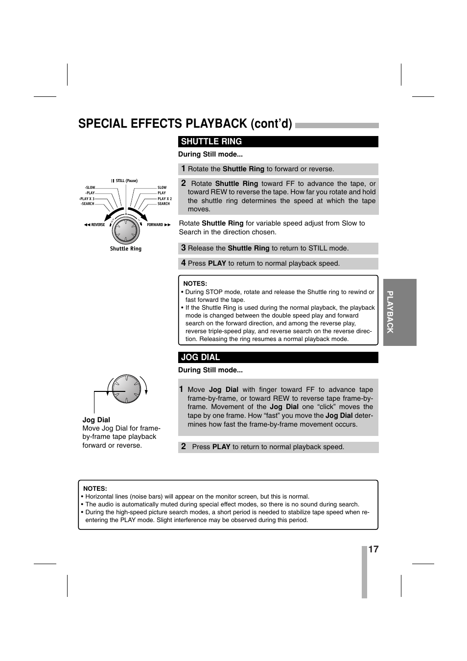 Special effects playback (cont’d), Jog dial shuttle ring 1, Pla yback | CBC CTR-030NC-2 User Manual | Page 19 / 33
