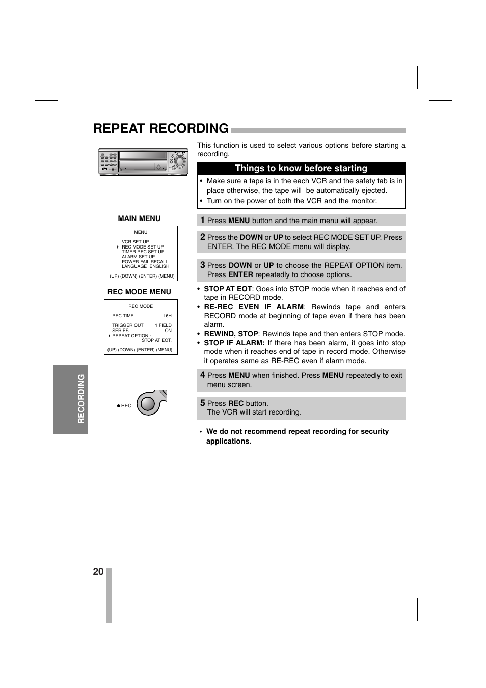 Repeat recording, Things to know before starting 1 | CBC CTR-030NC-2 User Manual | Page 22 / 33