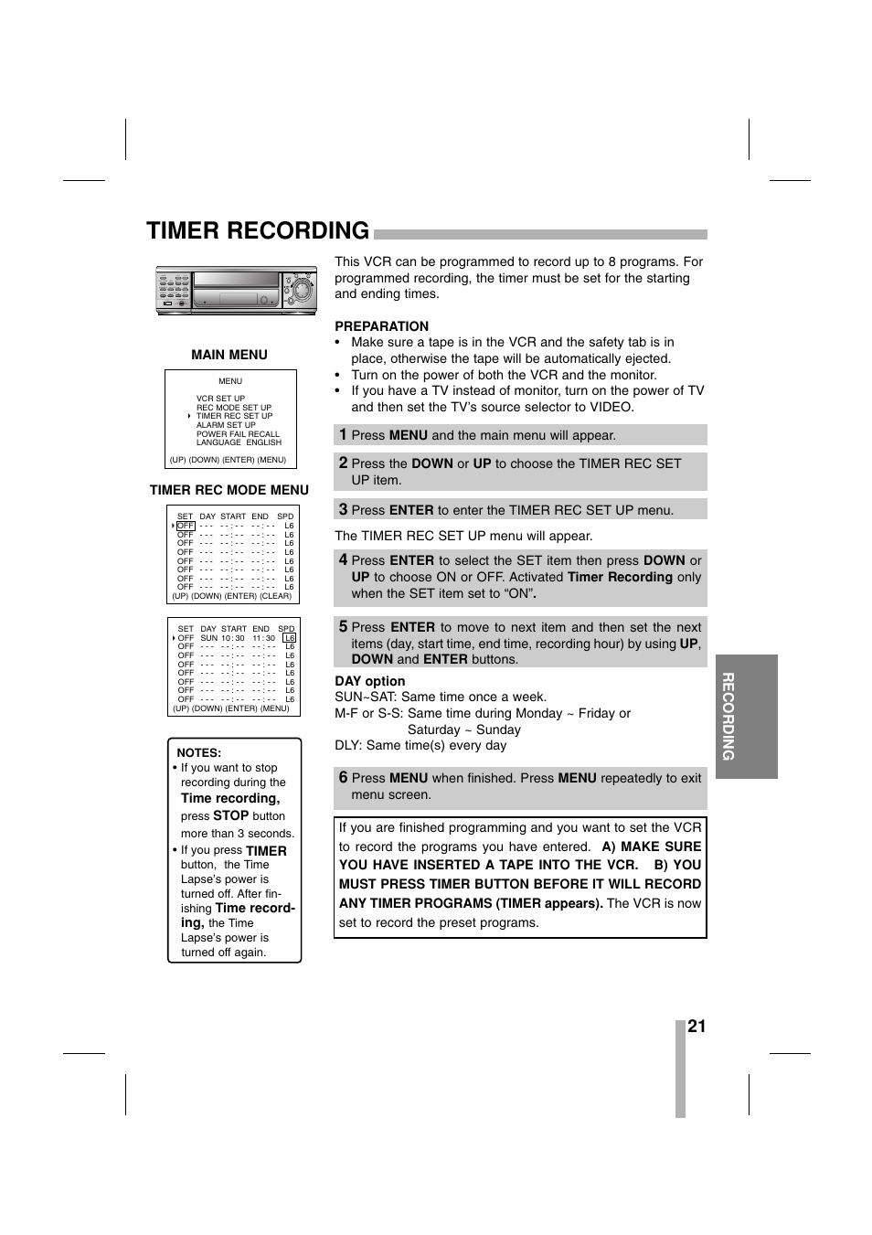 Timer recording, Recording | CBC CTR-030NC-2 User Manual | Page 23 / 33