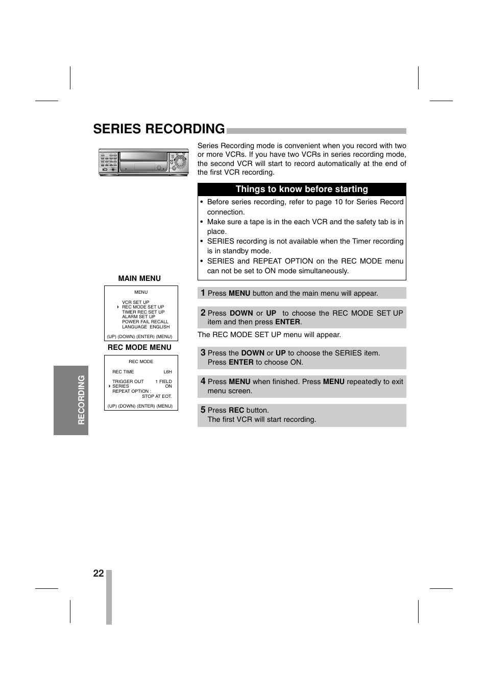 Series recording, Things to know before starting 1 | CBC CTR-030NC-2 User Manual | Page 24 / 33