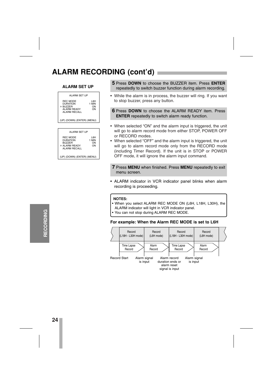 Alarm recording (cont’d), Recording | CBC CTR-030NC-2 User Manual | Page 26 / 33
