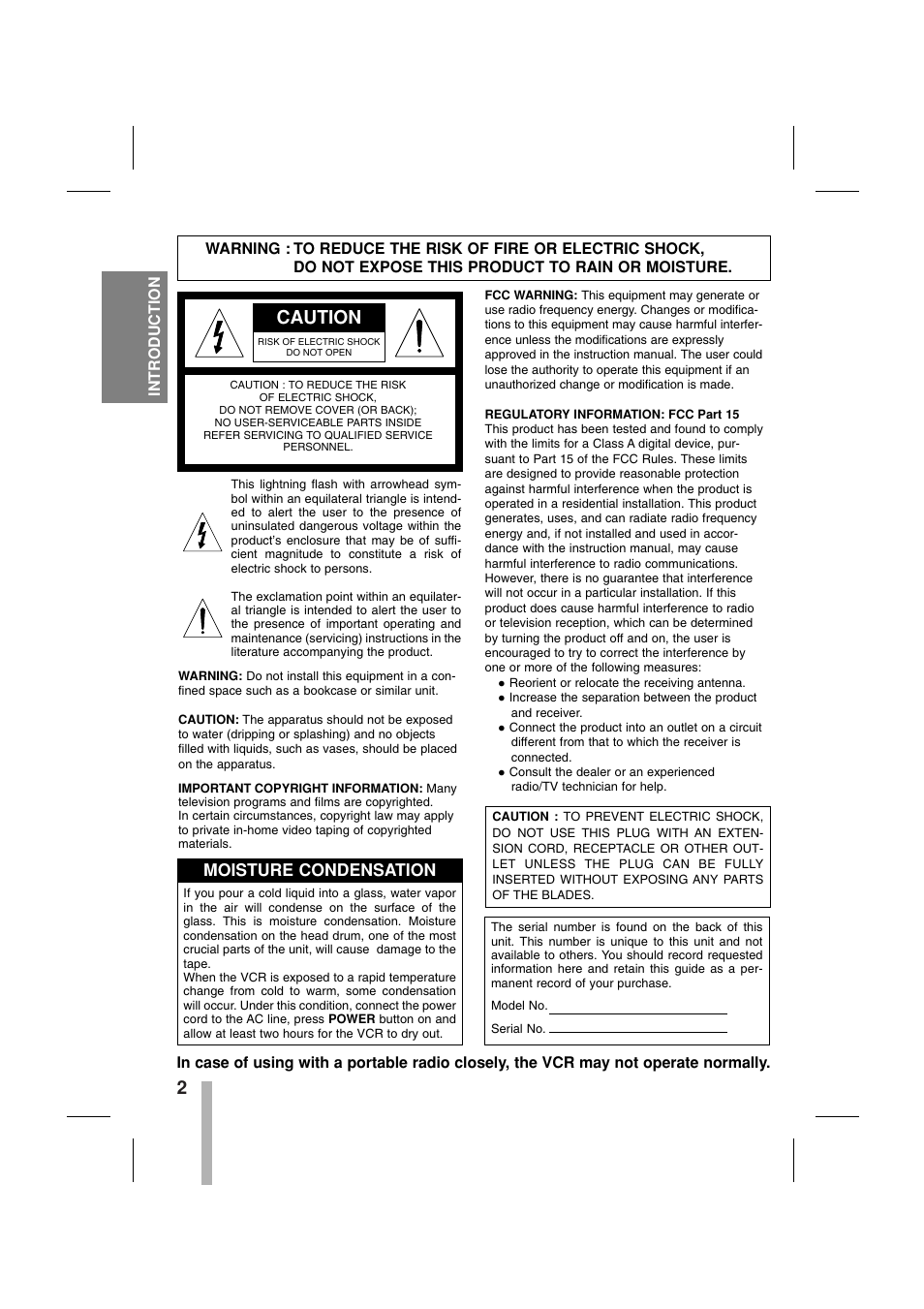 Caution, Moisture condensation | CBC CTR-030NC-2 User Manual | Page 4 / 33