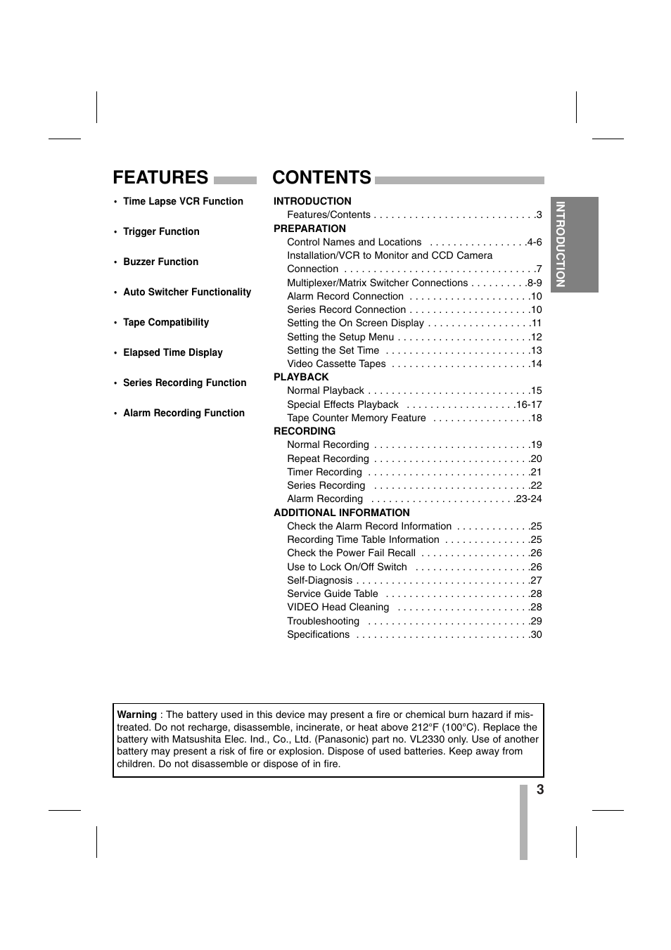Contents features | CBC CTR-030NC-2 User Manual | Page 5 / 33