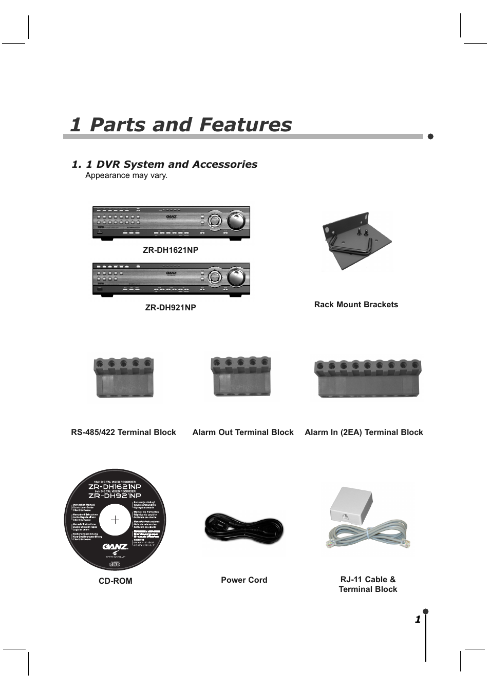 1 parts and features | CBC ZR-DH921NP User Manual | Page 11 / 51