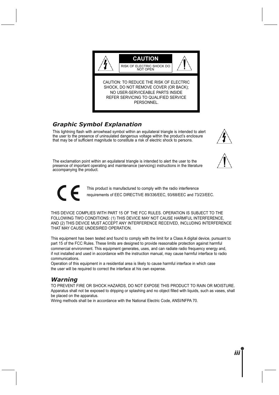 Caution, Graphic symbol explanation, Warning | CBC ZR-DH921NP User Manual | Page 3 / 51