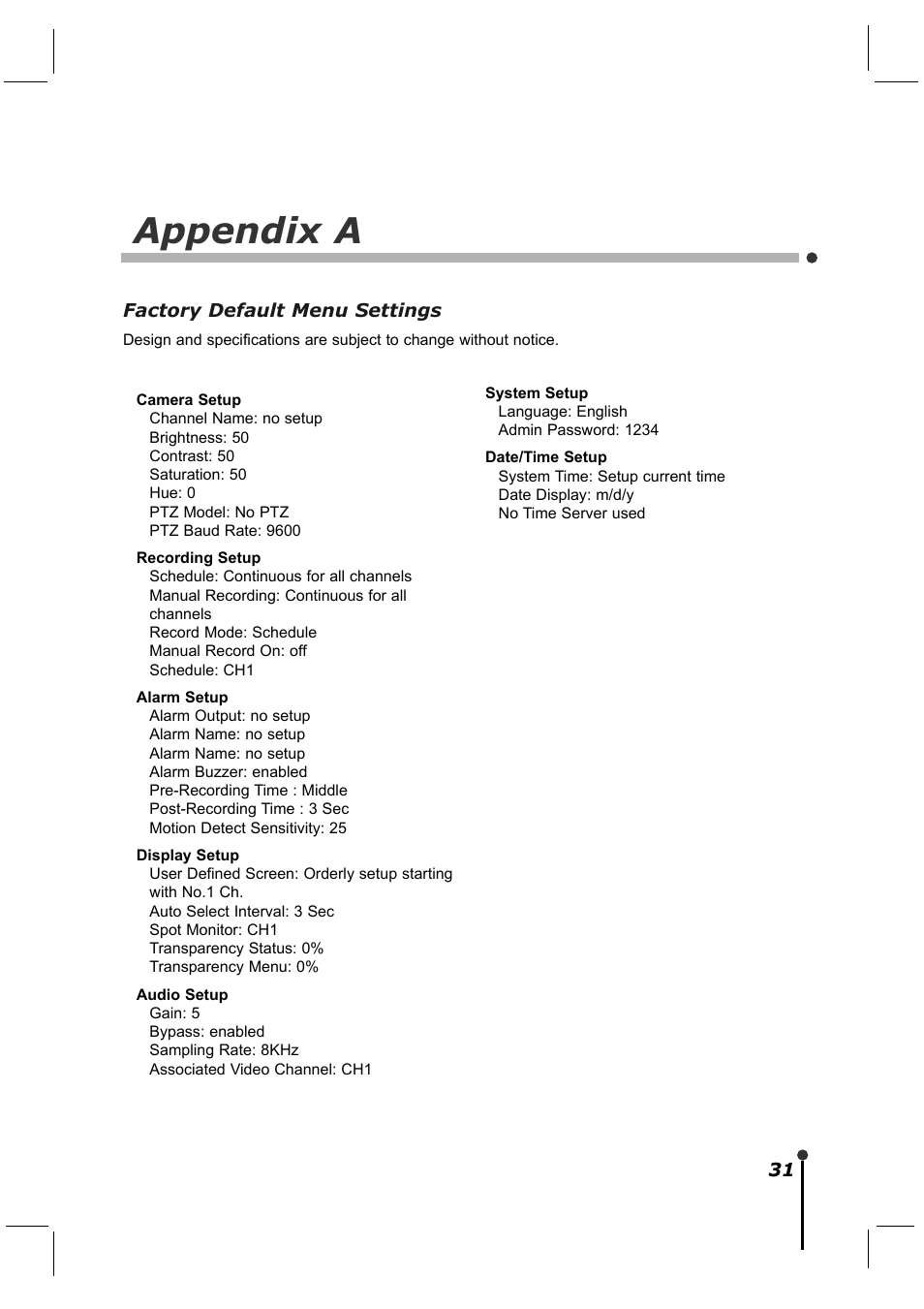 Appendix a | CBC ZR-DH921NP User Manual | Page 41 / 51