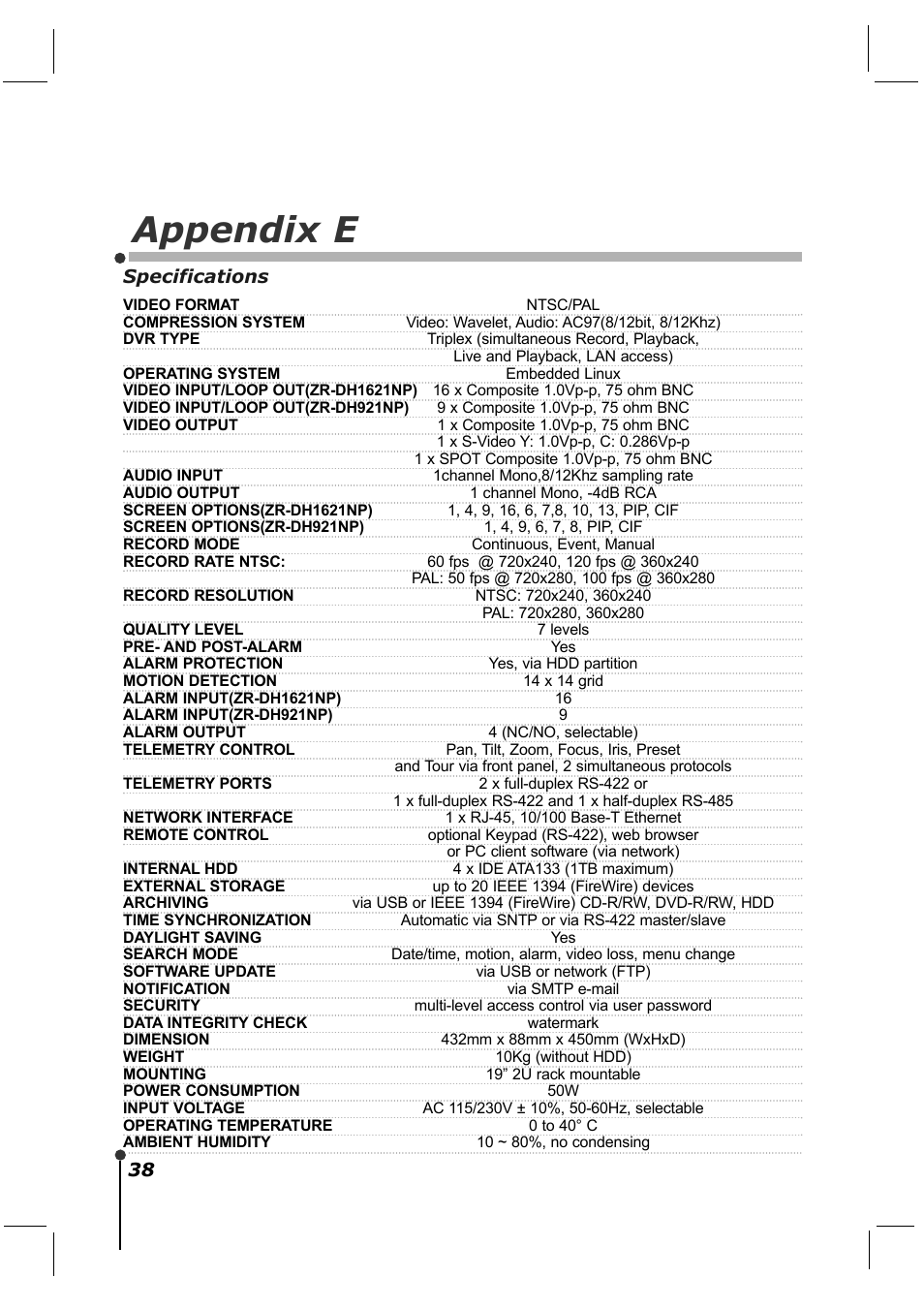 Appendix e | CBC ZR-DH921NP User Manual | Page 48 / 51