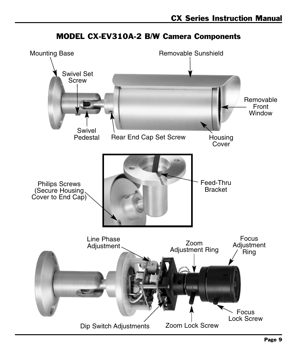 Model cx-ev310a-2 b/w camera, Model cx-ev310a-2 b/w camera components | CBC CX Series User Manual | Page 11 / 12