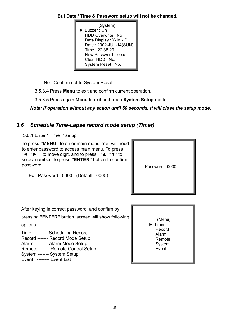 Schedule time-lapse record mode setup (timer), 6 schedule time-lapse record mode setup (timer) | CBC V 0.1 User Manual | Page 18 / 35