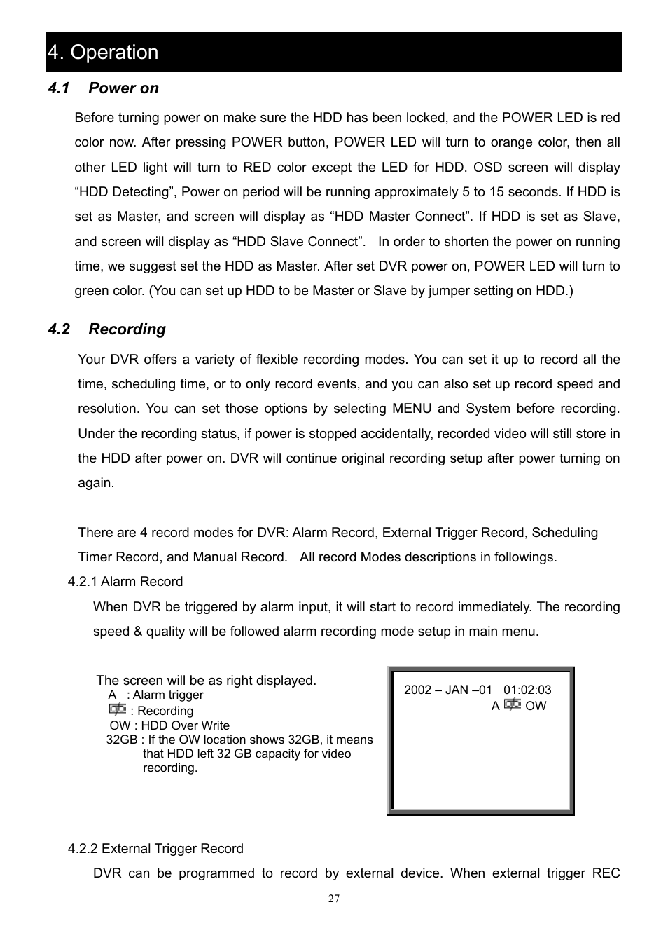 Operation, Power on, Recording | CBC V 0.1 User Manual | Page 27 / 35