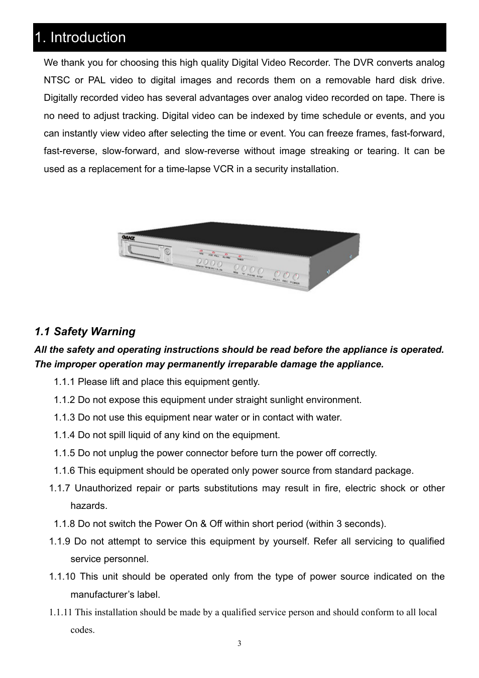 Introduction, Safety warning | CBC V 0.1 User Manual | Page 3 / 35