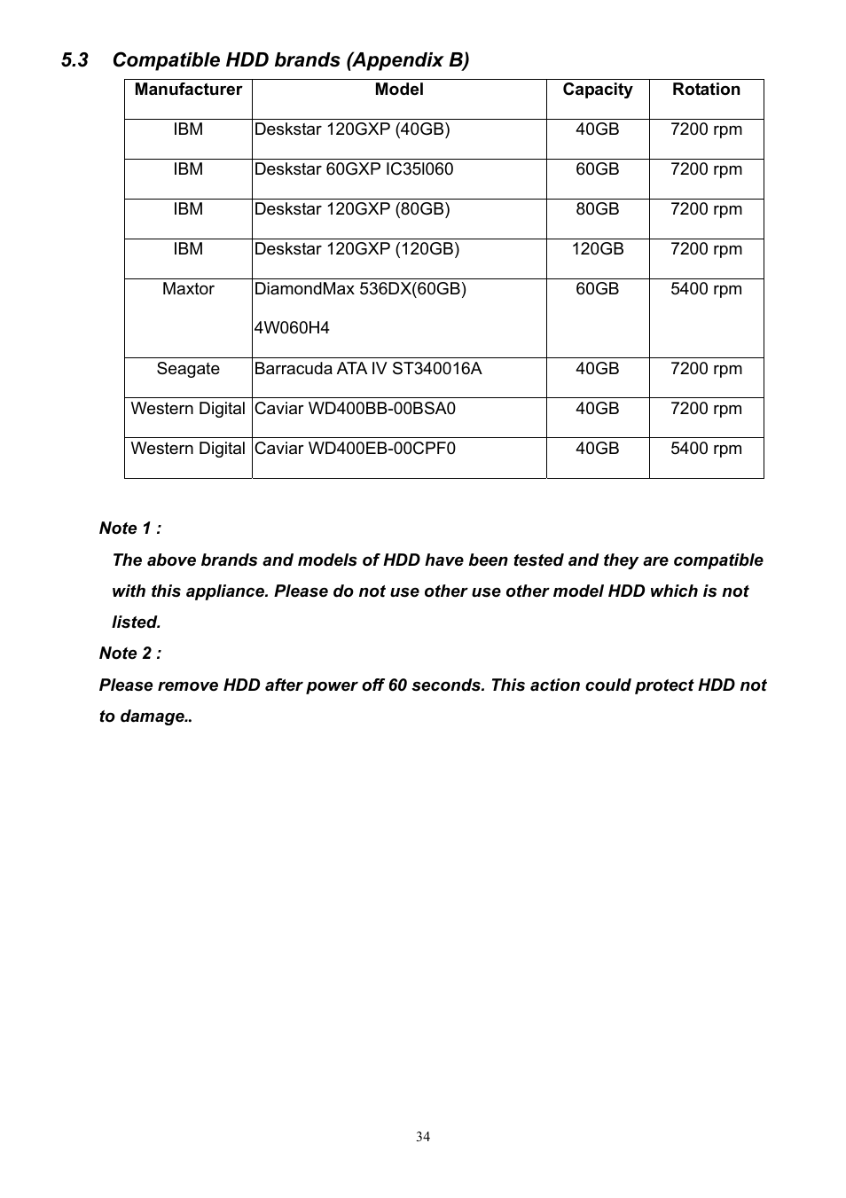 Compatible hdd brands | CBC V 0.1 User Manual | Page 34 / 35