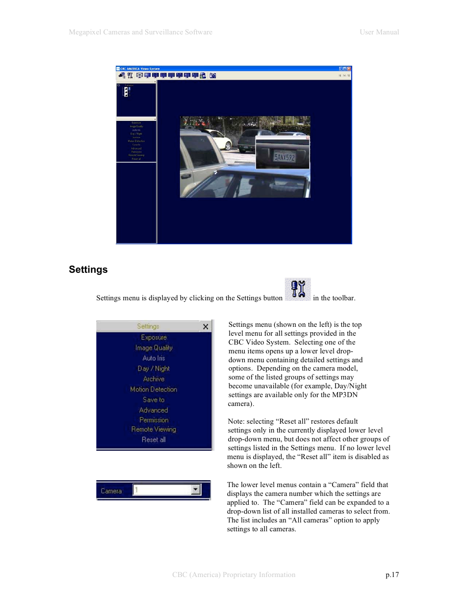 Settings | CBC Megapixel Camera User Manual | Page 17 / 41