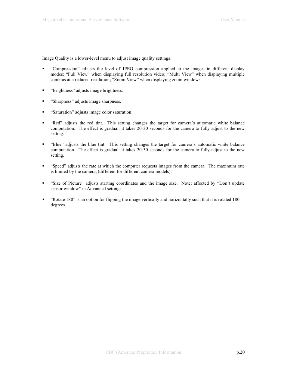 CBC Megapixel Camera User Manual | Page 20 / 41