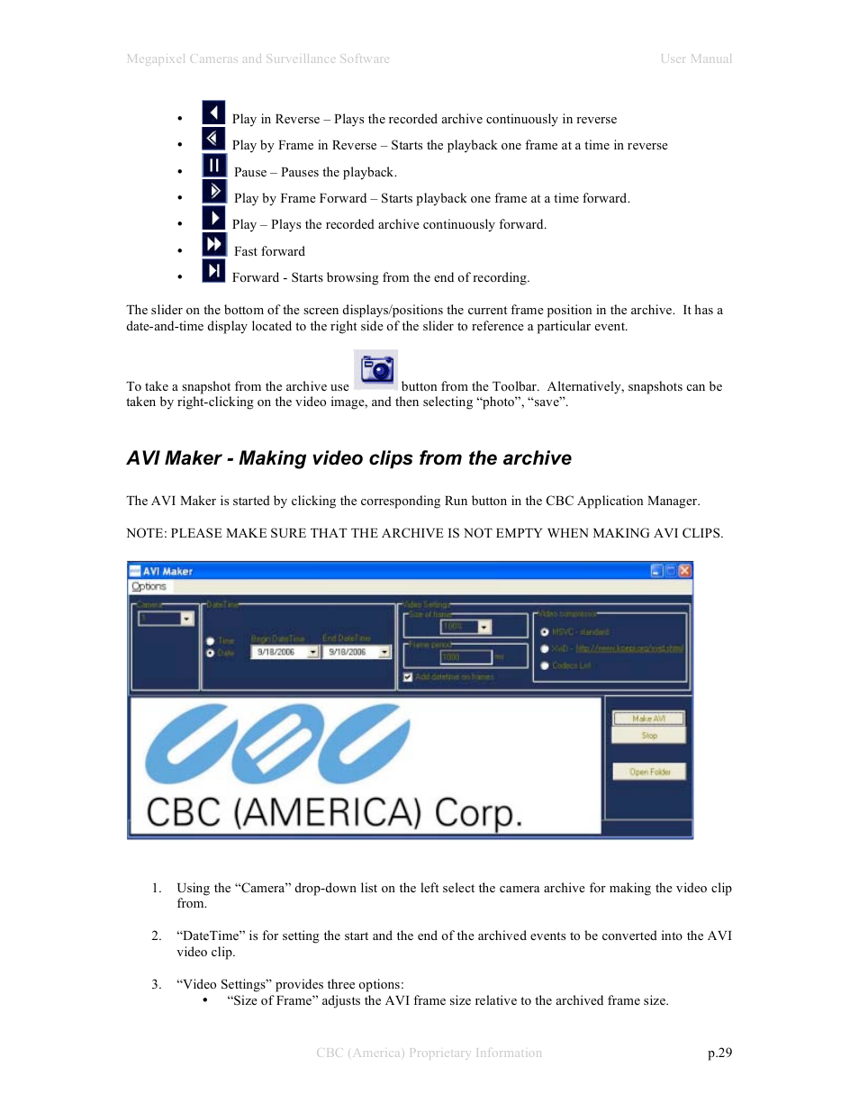 Avi maker - making video clips from the archive | CBC Megapixel Camera User Manual | Page 29 / 41