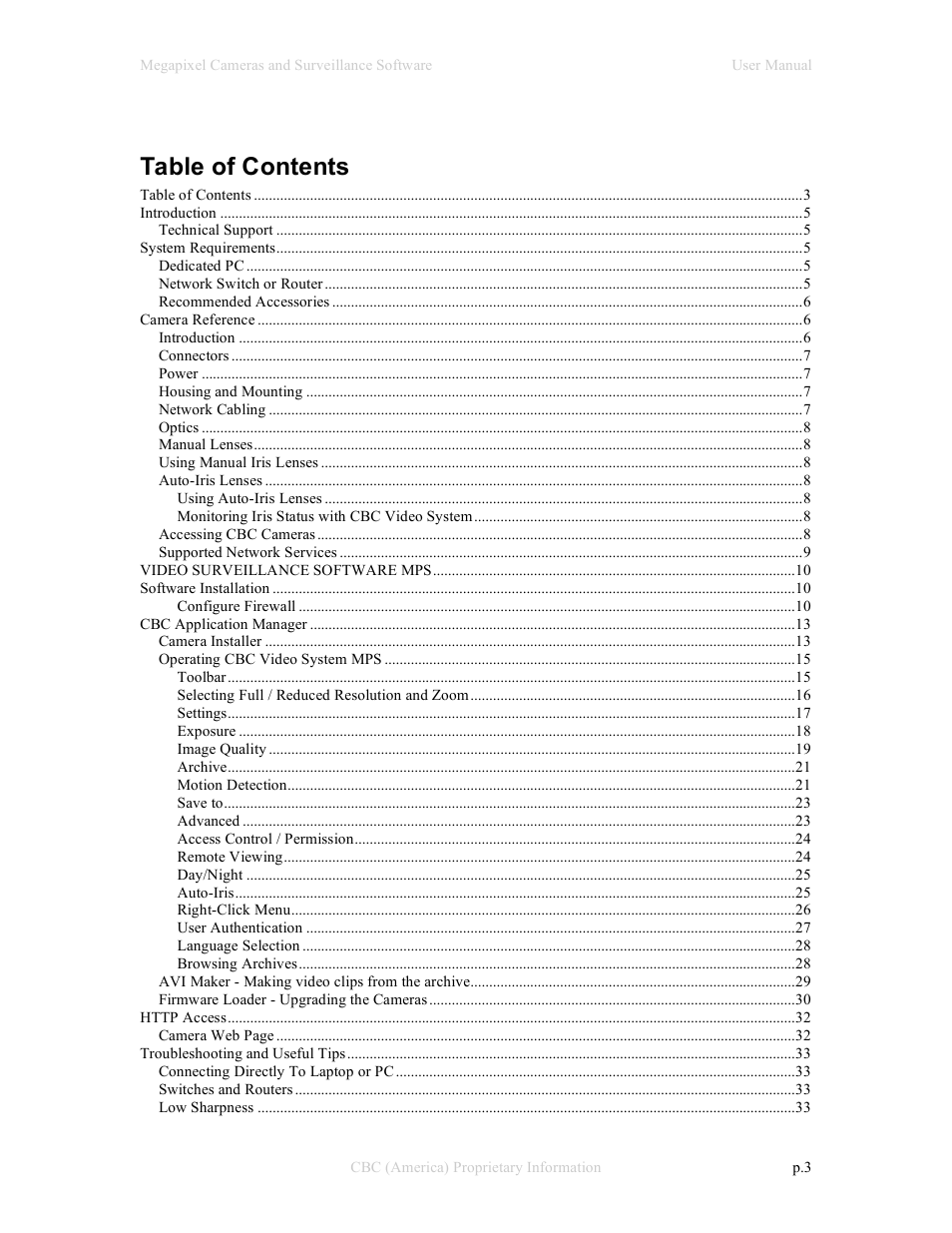 CBC Megapixel Camera User Manual | Page 3 / 41