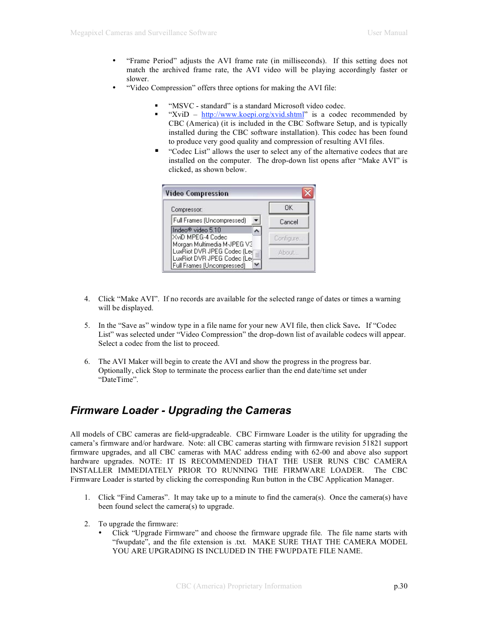 Firmware loader - upgrading the cameras | CBC Megapixel Camera User Manual | Page 30 / 41