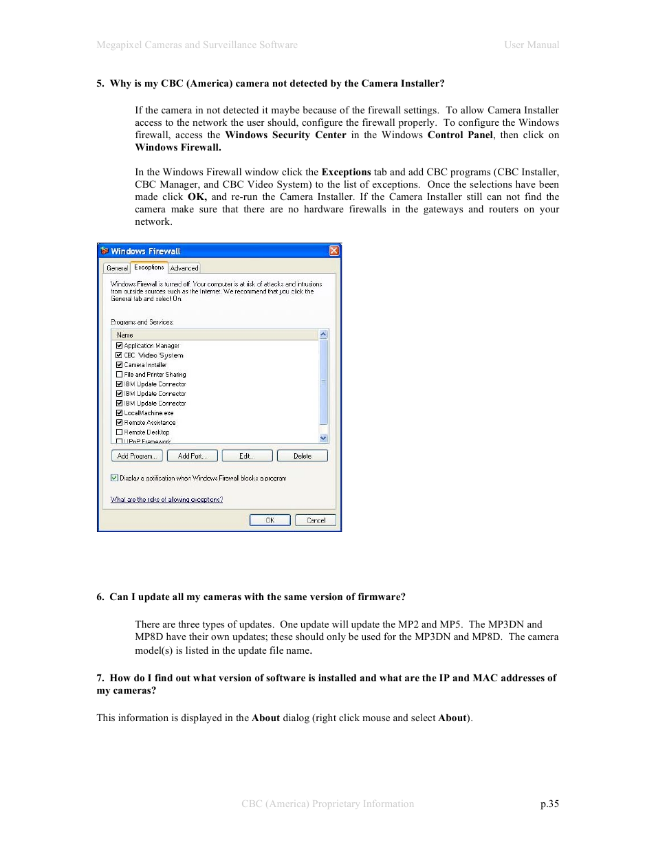 CBC Megapixel Camera User Manual | Page 35 / 41