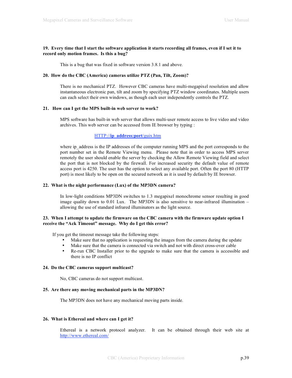 CBC Megapixel Camera User Manual | Page 39 / 41