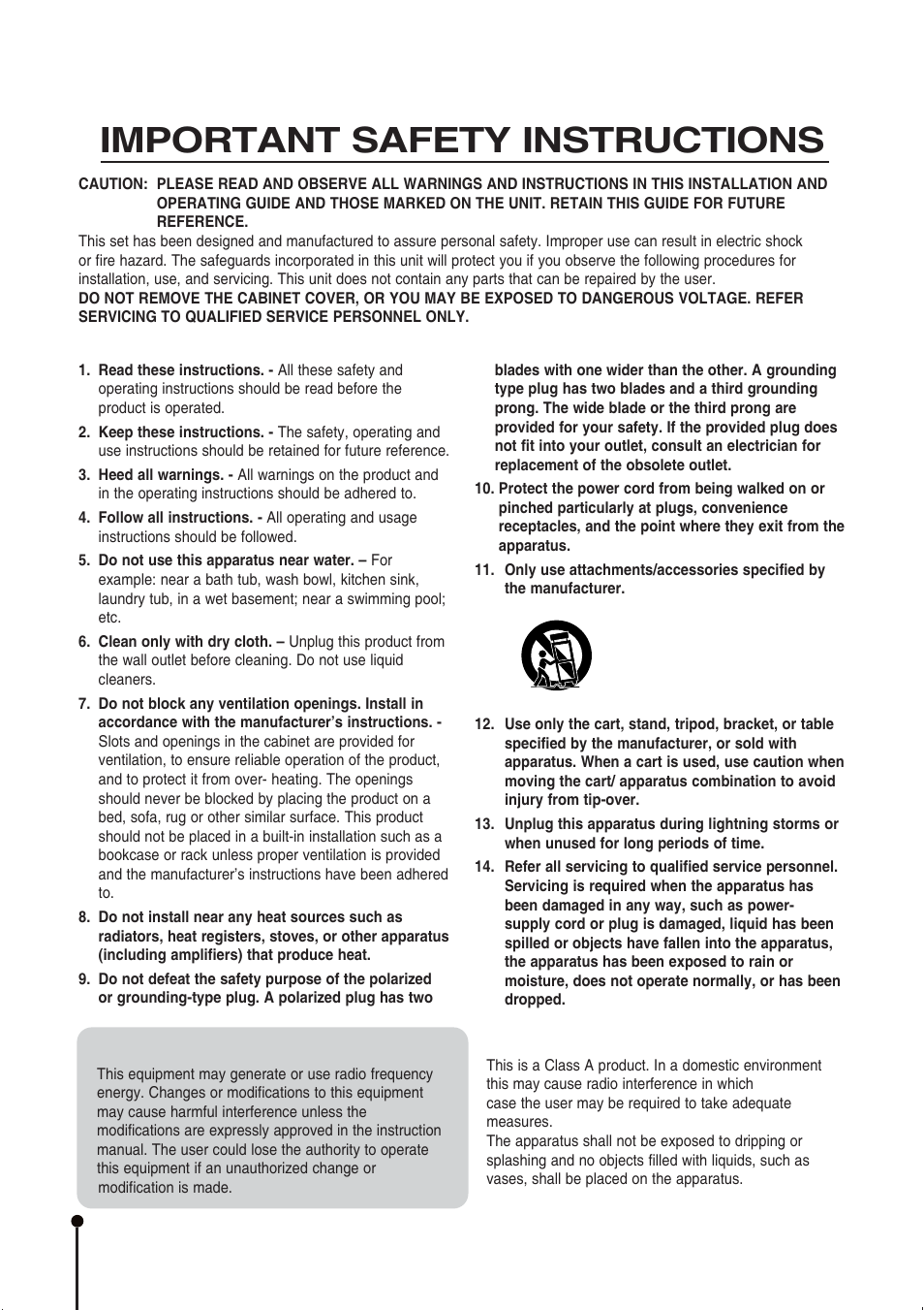 Important safety instructions, Fcc warning, Ce warning | CBC ZR-DH1621NP User Manual | Page 4 / 46