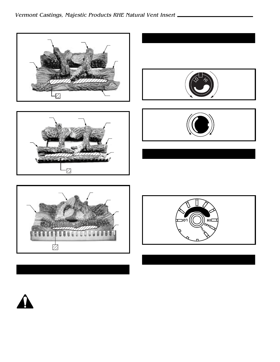 Large lava rock placement, Flame adjustment (rn/rp models), Temperature adjustment (tn/tp models) | Flame characteristics | Vermont Casting RHE42 User Manual | Page 12 / 38