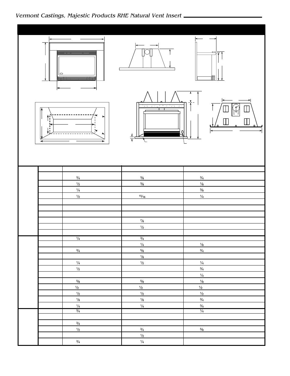 Fireplace dimensions | Vermont Casting RHE42 User Manual | Page 4 / 38
