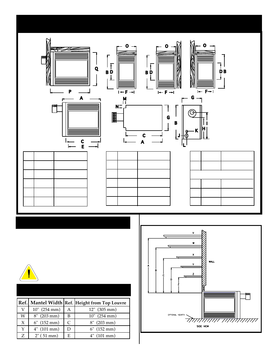 Fireplace dimensions | Vermont Casting DVRSR User Manual | Page 4 / 35