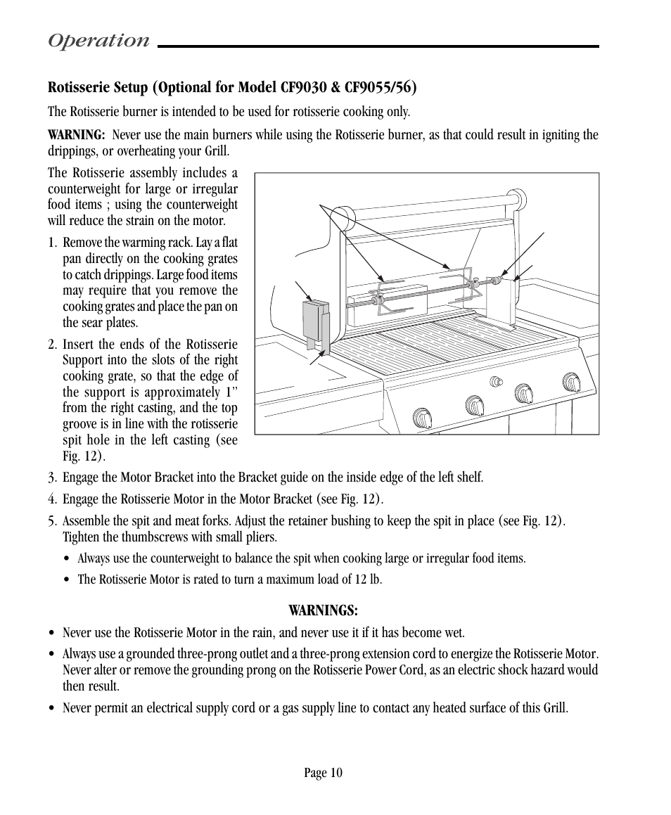 Operation, Warnings | Vermont Casting CF9055 User Manual | Page 16 / 31