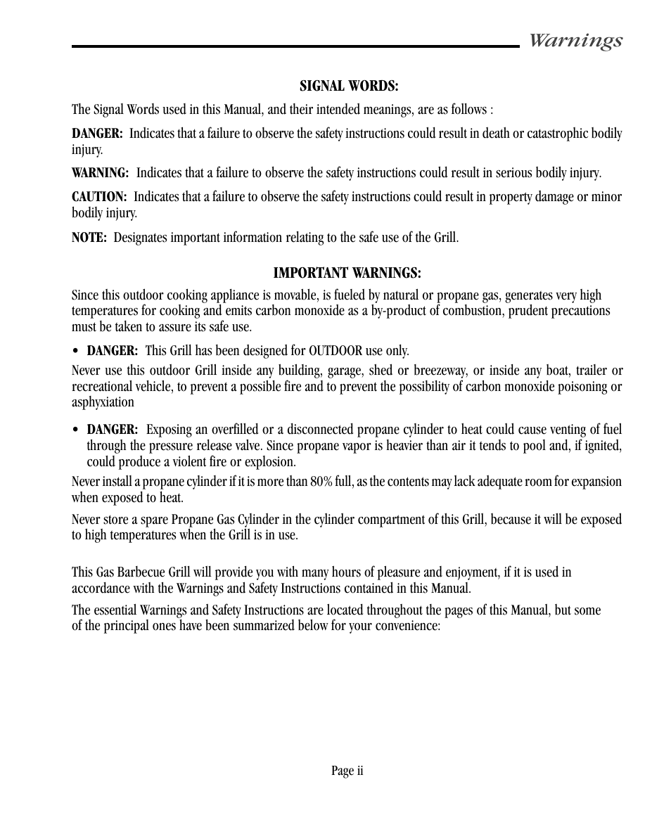 Warnings | Vermont Casting CF9055 User Manual | Page 3 / 31