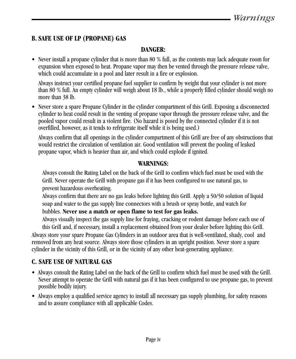 Warnings | Vermont Casting CF9055 User Manual | Page 5 / 31