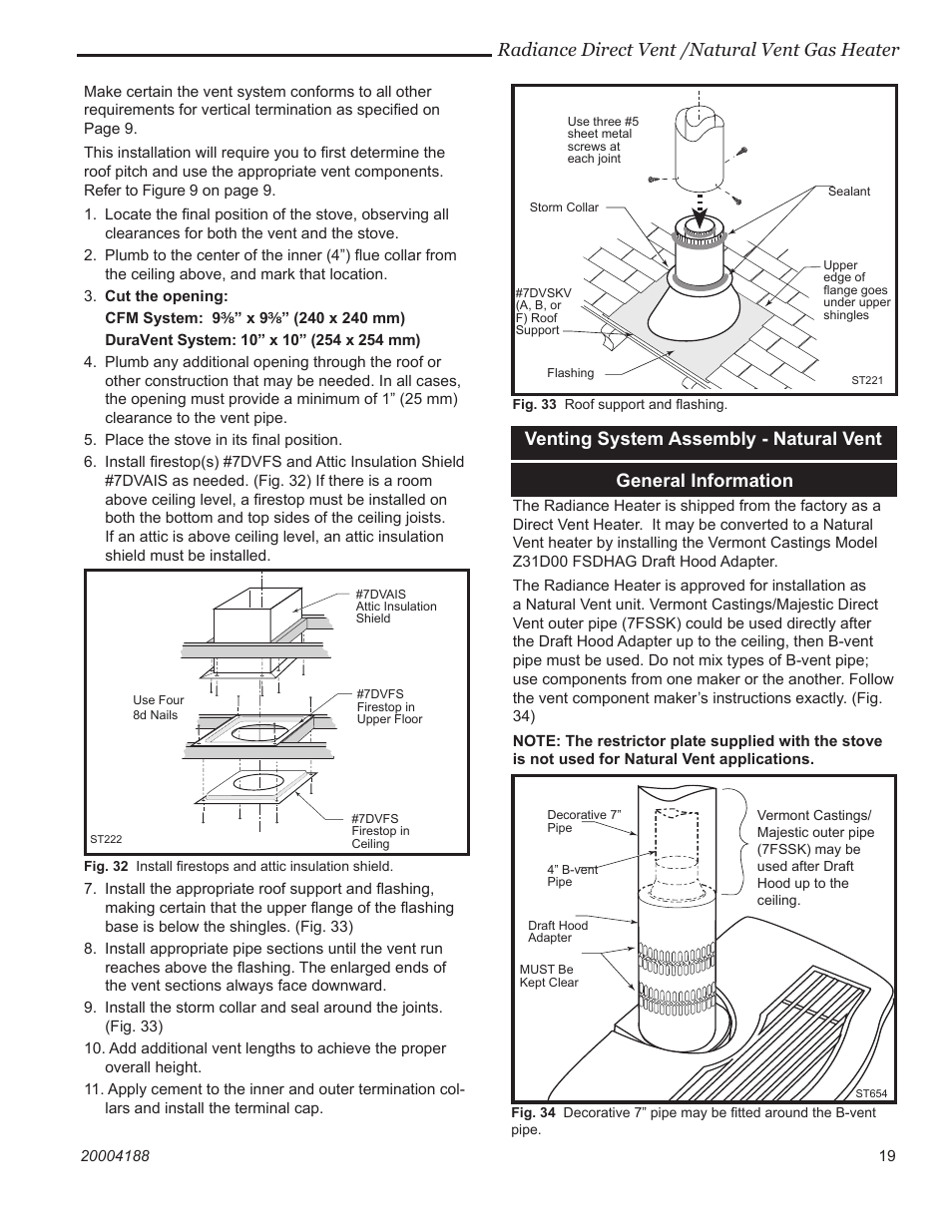 Radiance direct vent /natural vent gas heater | Vermont Casting 3390  EN User Manual | Page 19 / 44