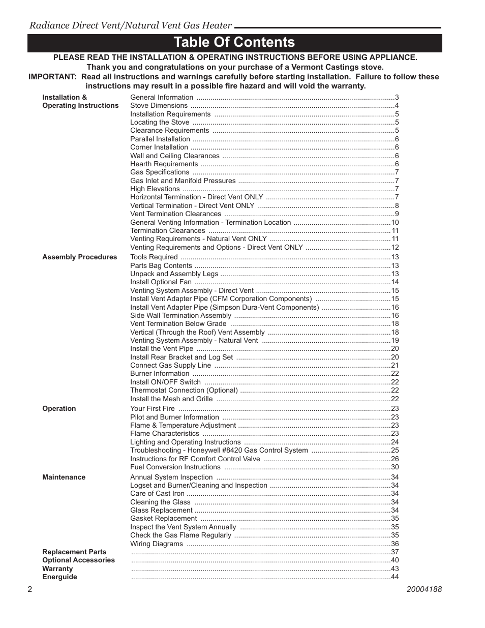 Vermont Casting 3390  EN User Manual | Page 2 / 44